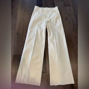 PAIGE Cream Women's High Waisted Wide Leg Jeans with raw hem